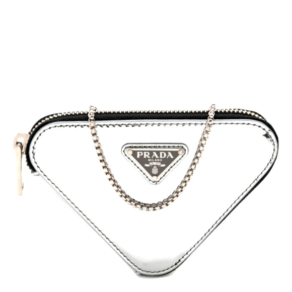 Spazzolato Mini Triangle Chain Crossbody Pouch Argento - Picture 1 of 7